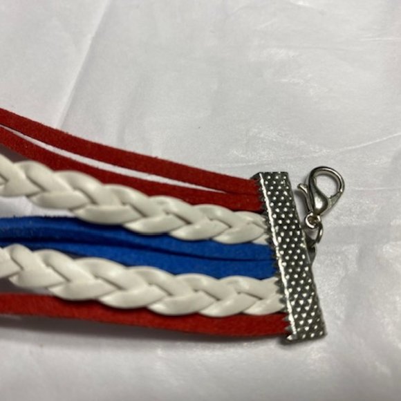TEXAS RANGERS BRACELET * Red White Blue MULTI-STRAND * pewter BASEBALL & LOVE - Picture 5 of 5